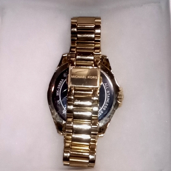 Michael Kors Gold Tone Kaycie Watch MK-3568A w/ CZ Paved Hinged Bangle Bracelet - Picture 3 of 6